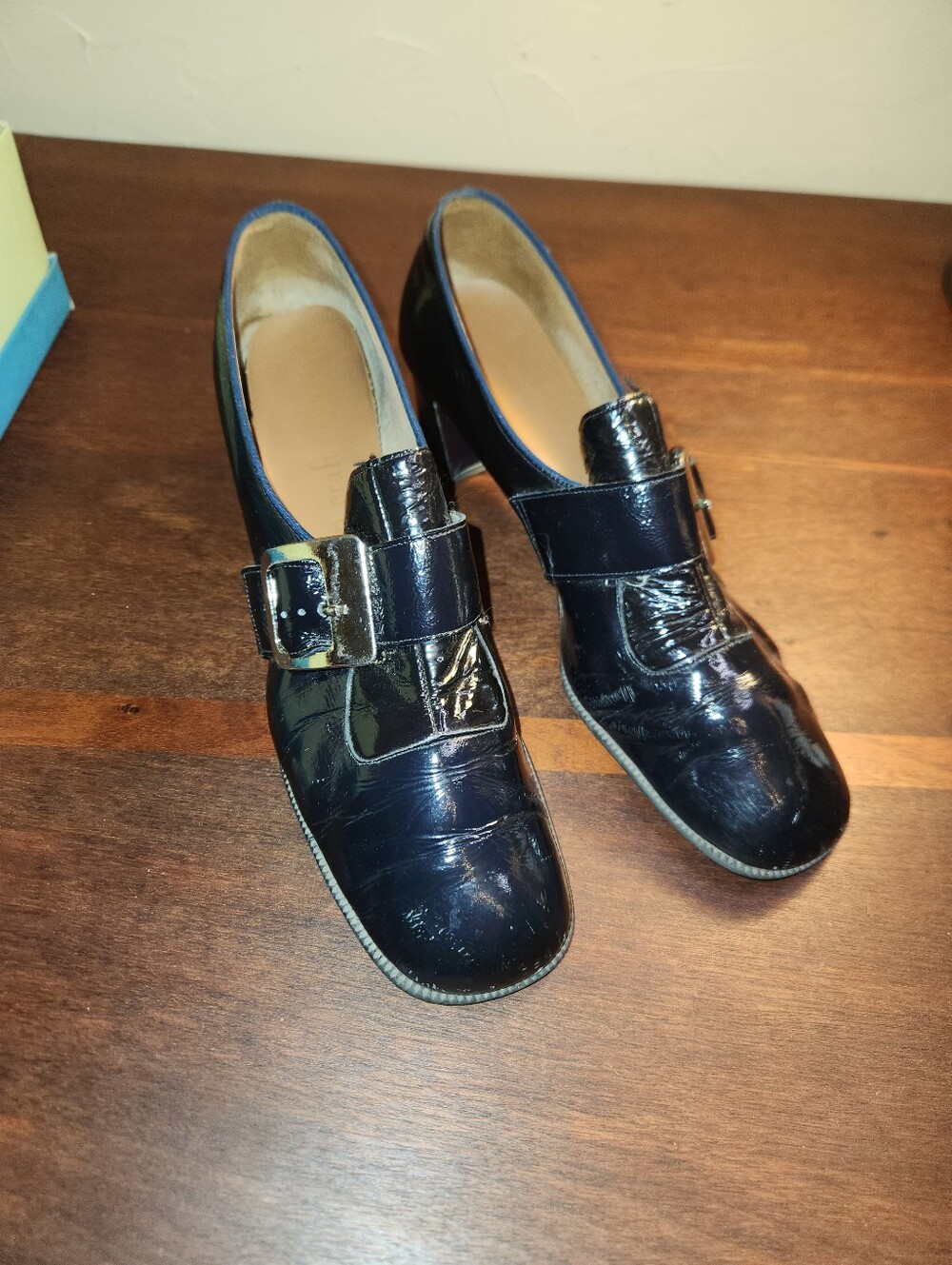 Vintage 60s Patent-Style Buckle Loafers for Women in Black